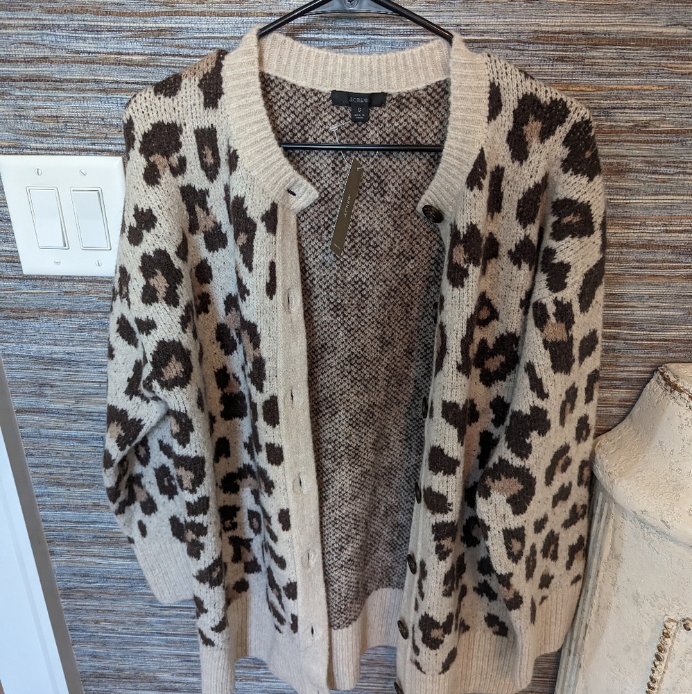 NWT J Crew Leopard Cardigan Sweater